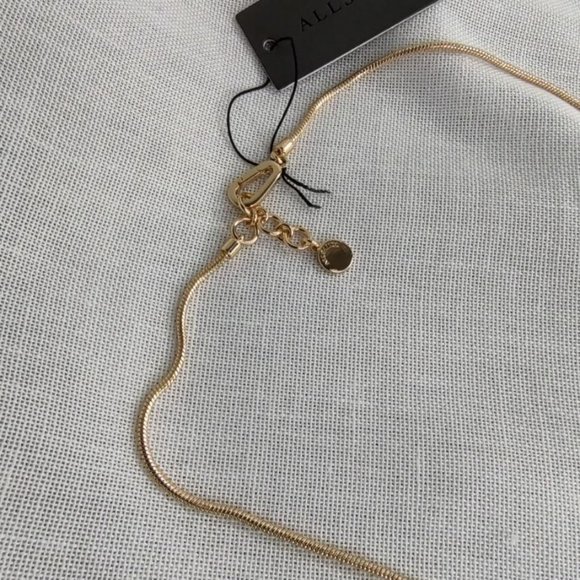 All Saints Necklace Gold Plated Pave Snake Head Lariat Pendant Slide - Picture 12 of 12